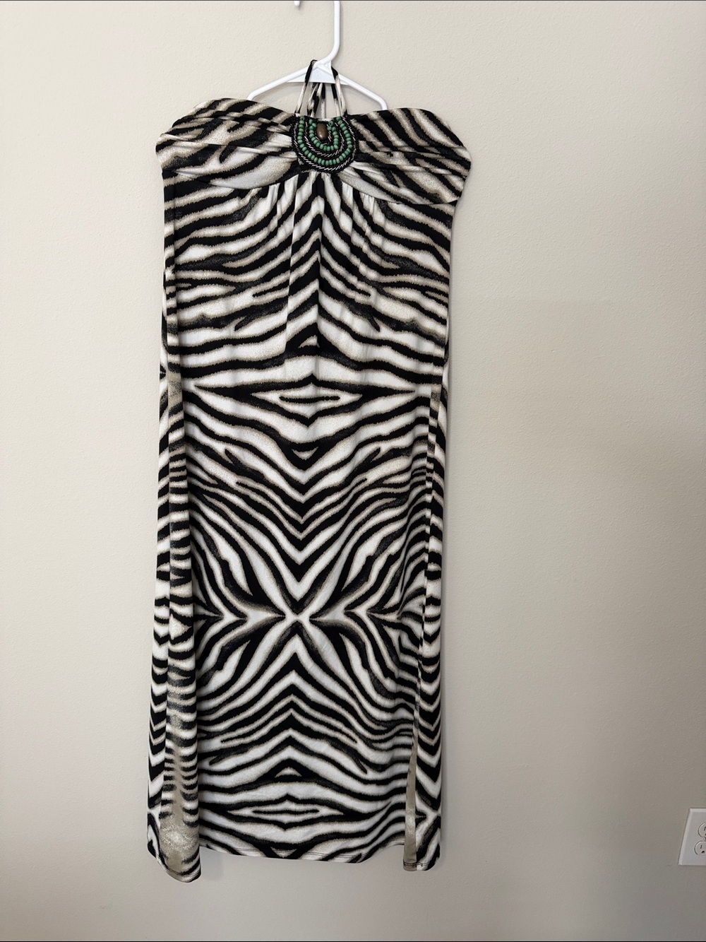 HeartSoul Strapless Zebra-Print Maxi Dress - Black & White with Beaded Neckline